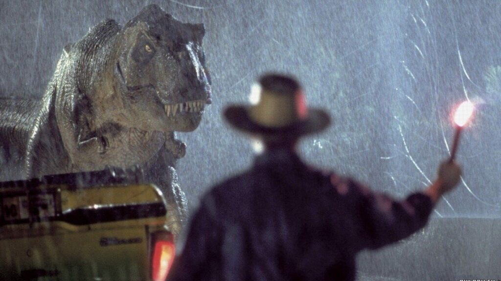 Una scena del film Jurassic Park (1993)