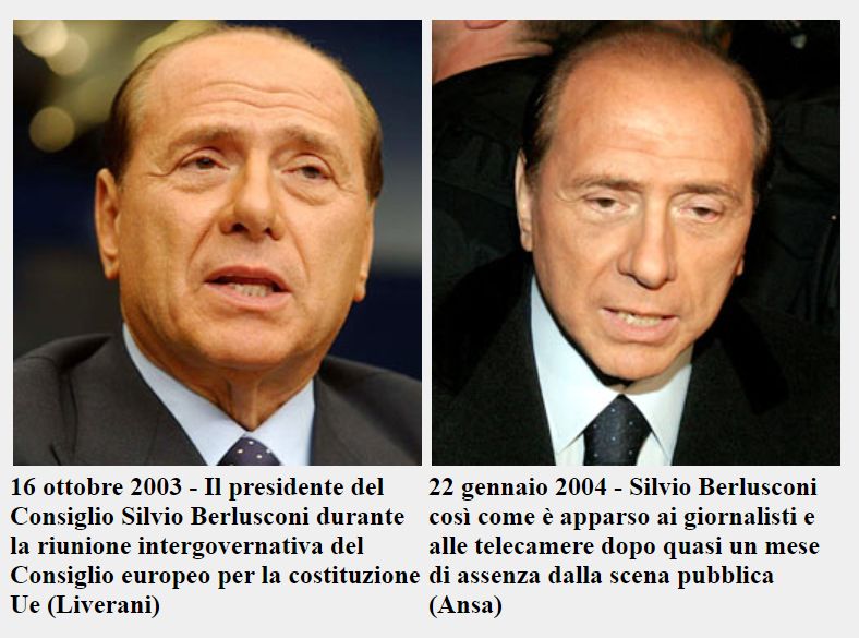 Silvio Berlusconi prima e dopo i ritocchi, nel 2004