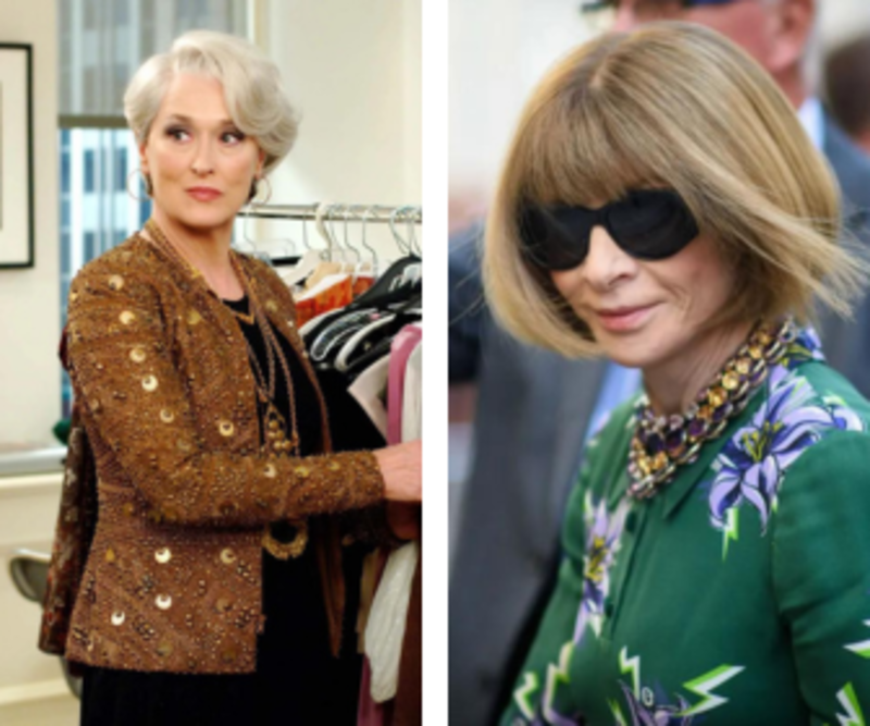 Meryl Streep nei panni di Miranda Priestley e Anna Wintour.