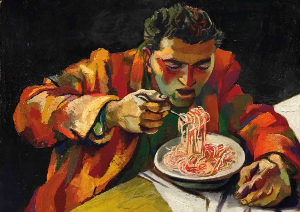 uomo che mangia gli spaghetti