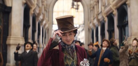 Frame che ritrae Timothée Chalamet in Wonka