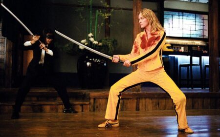 Uma Thurman in una scena di Kill Bill con le scarpe Mexico 66.