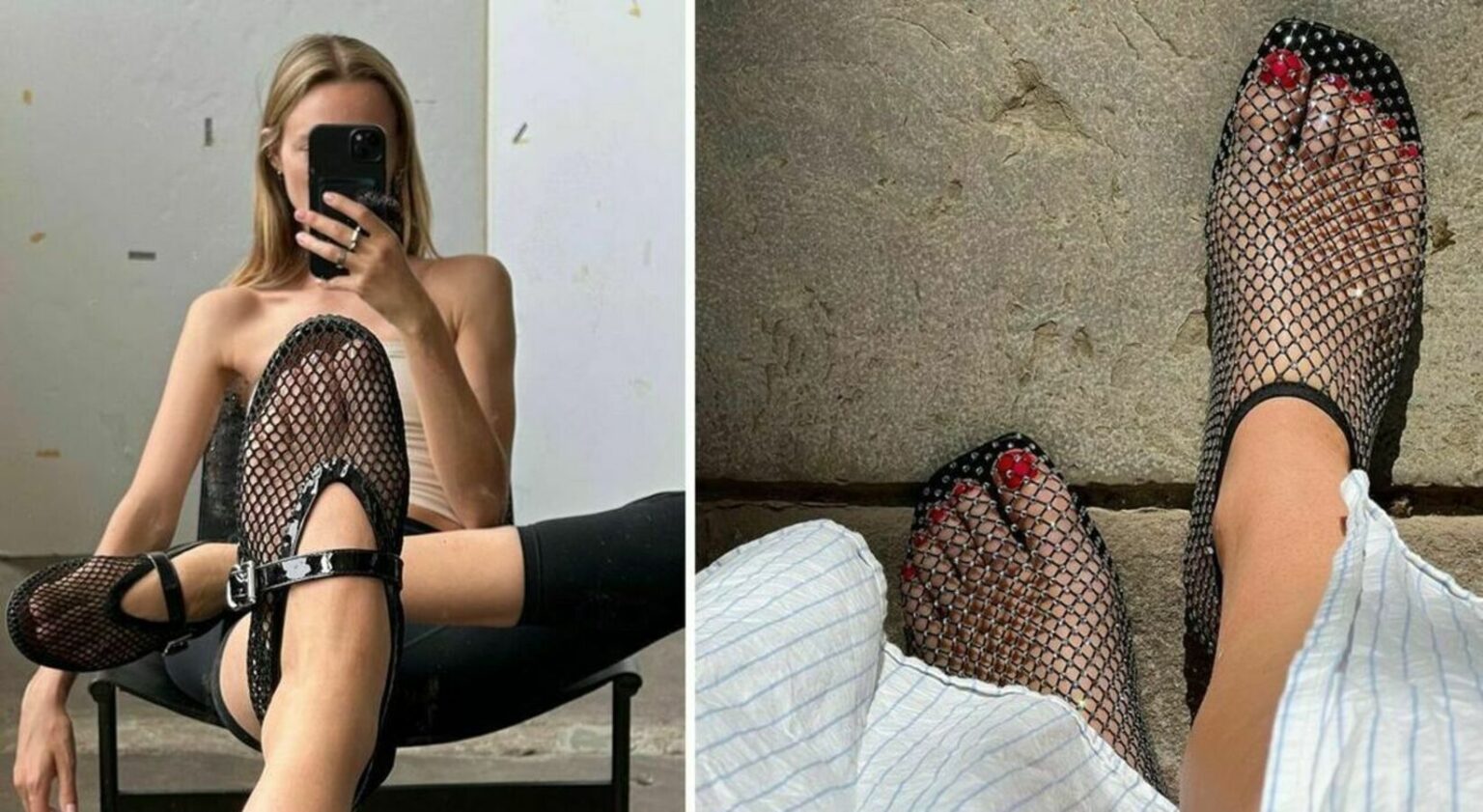 Una foto delle ballerine mesh, il modello di punta dell'estate 2024.