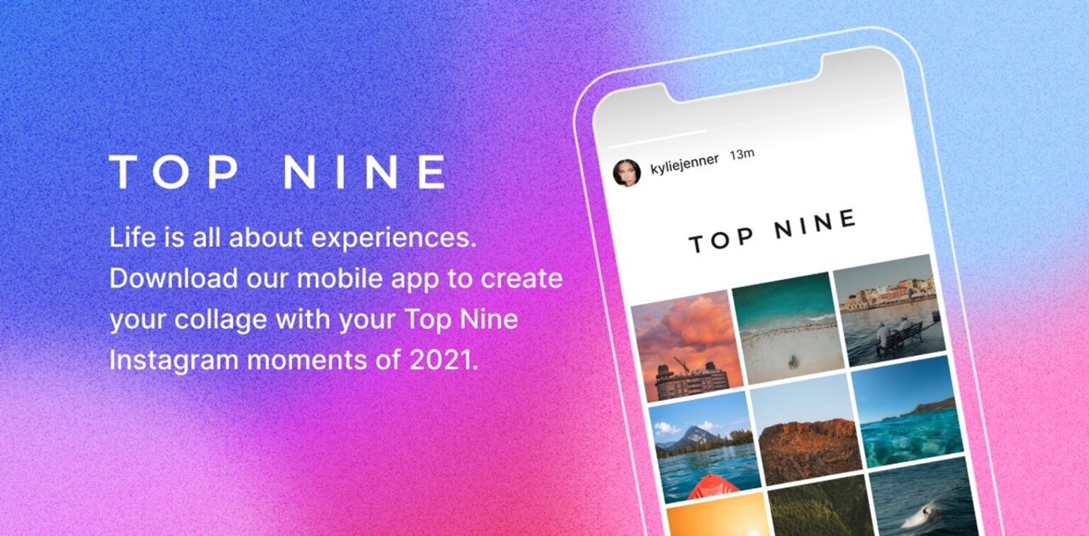 Screen che ritrae il sito Top Nine di Instagram