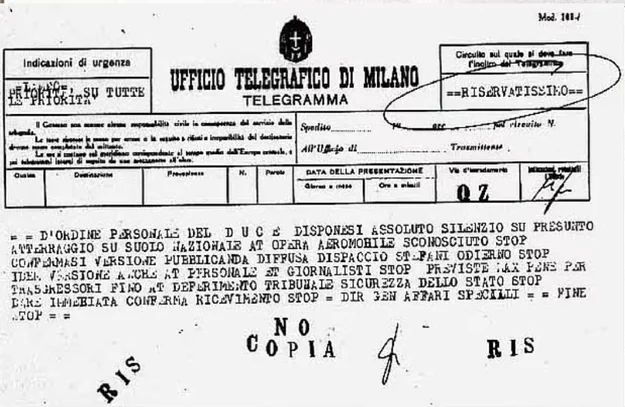telegramma ufo mussolini 1933