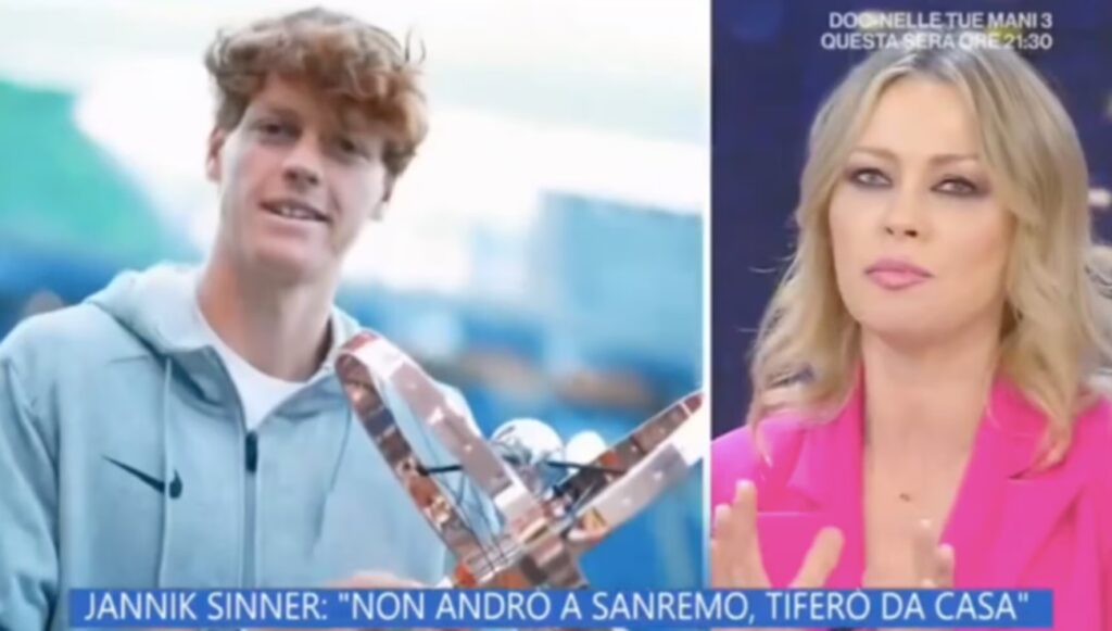 Frame che ritrae Jannik Sinner e Anna Falchi ospite a La vita in diretta