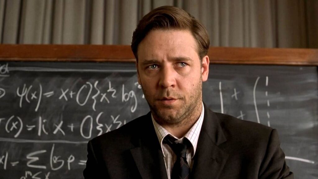 Russell Crowe in una scena di A Beautiful Mind