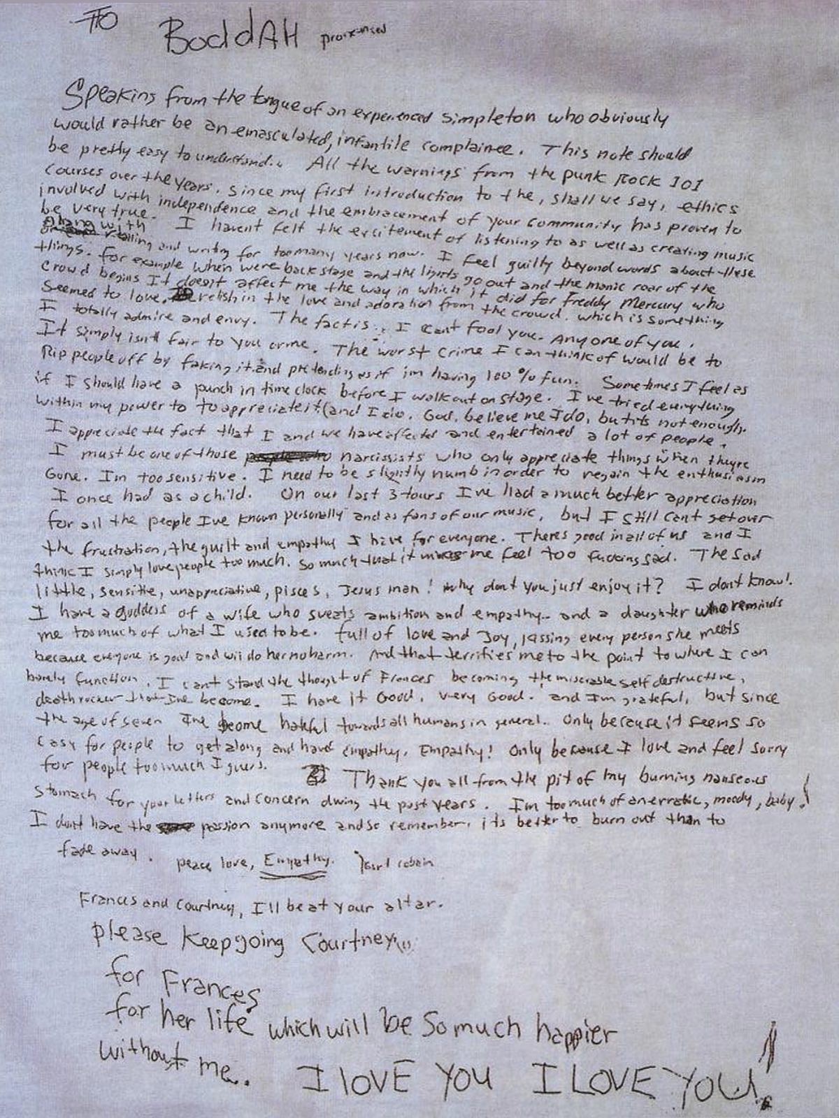 L'ultima lettera di Kurt Cobain