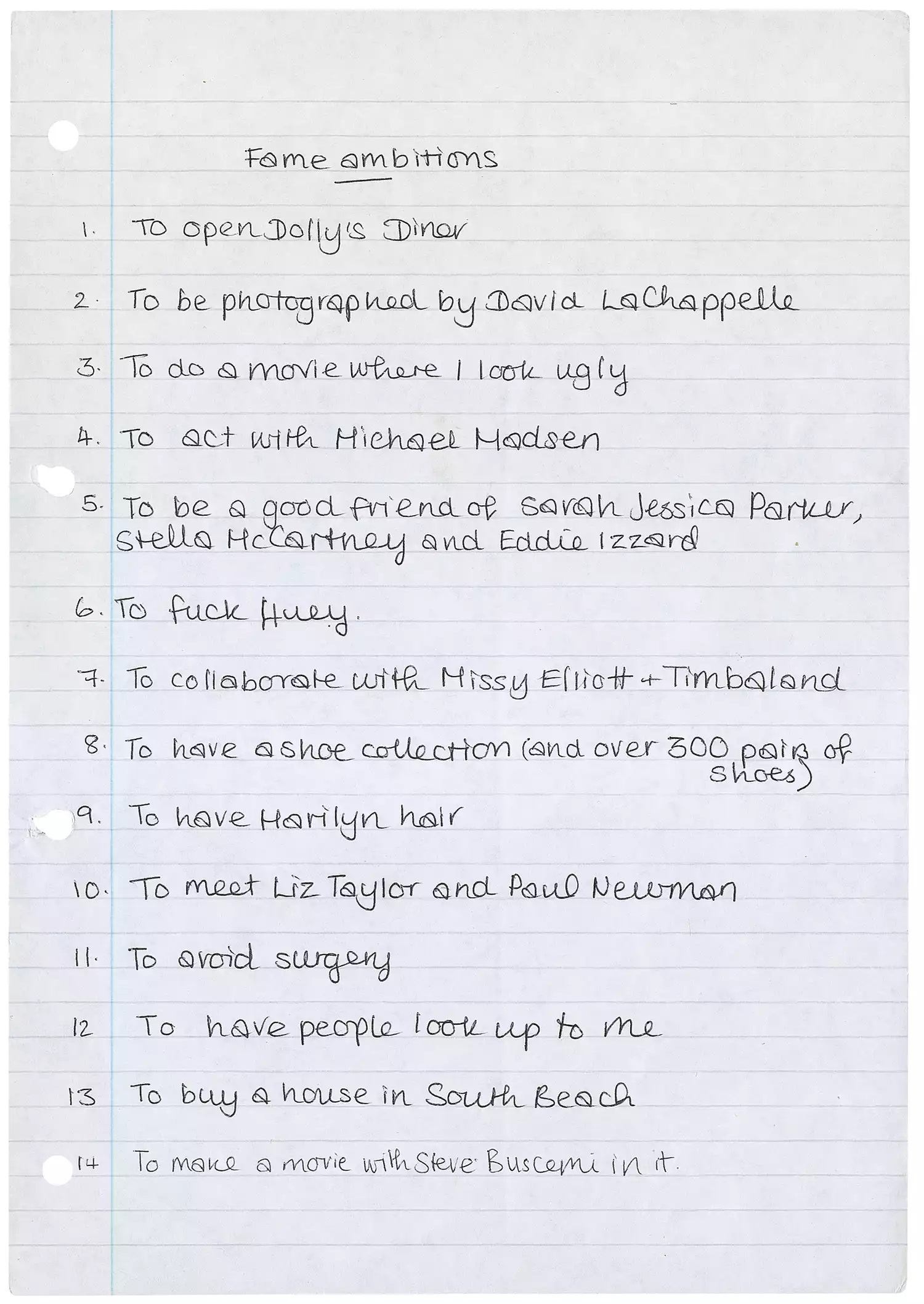 Lista dei sogni di Amy Winehouse