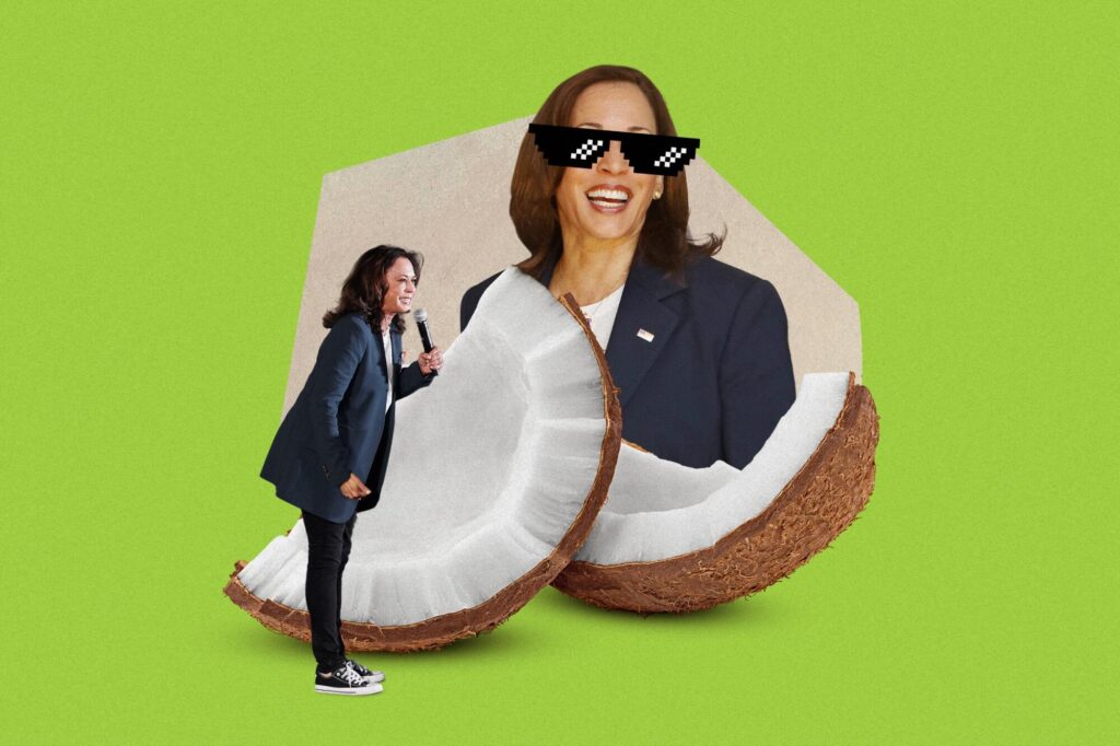 Un meme di Kamala Harris con la noce di cocco