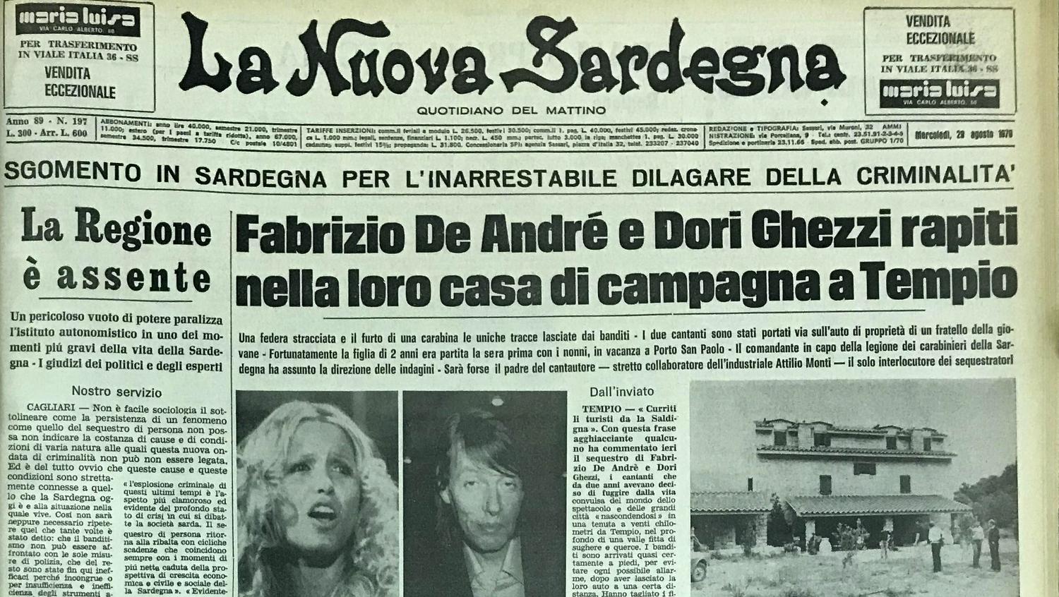 I titoli di giornali per il rapimento di Dori Ghezzi e Fabrizio De NAdrè