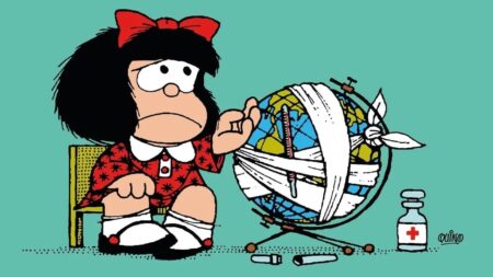 mafalda con il mondo incerottato