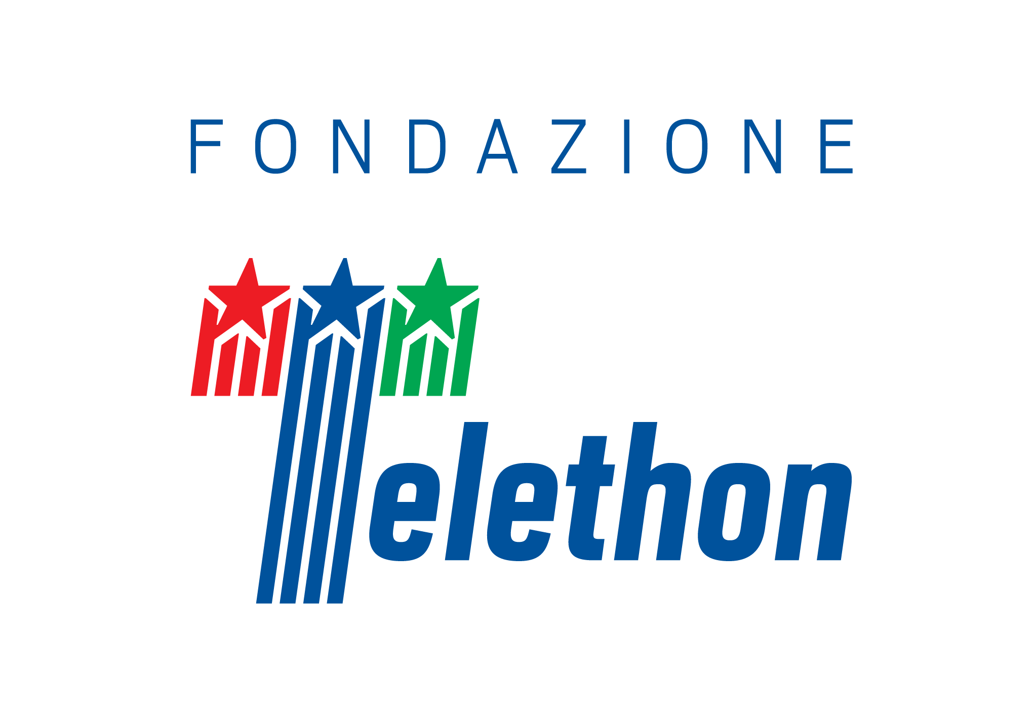 Il logo della fondazione Telethon con le tre stelle rosse, blu e verde