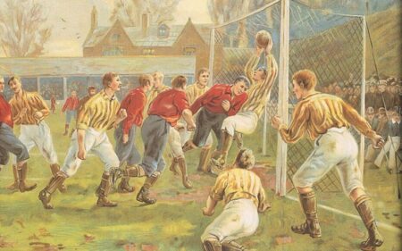 Il primo match della storia del calcio in un ritratto dell'epoca