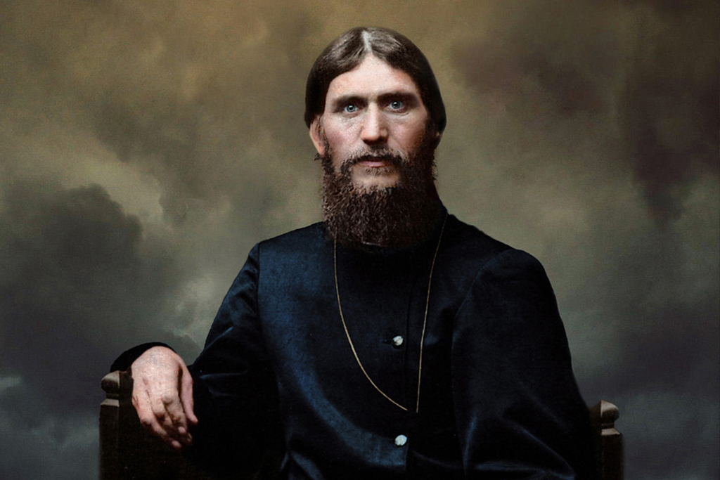 Un'immagine a colori di Rasputin, il monaco che ha conquistato la fiducia della famiglia Romanov.