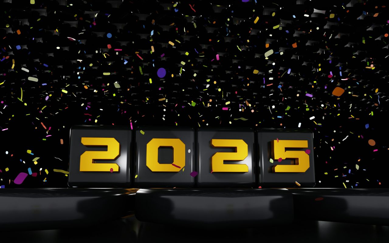 2025 sotto pioggia di coriandoli