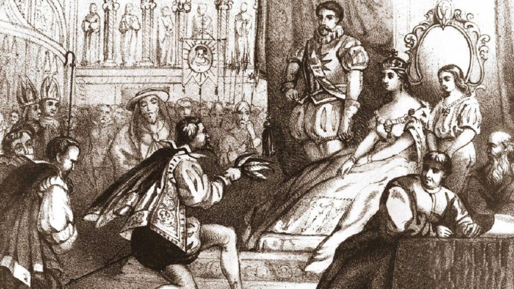Jean Nicot presenta una pianta di tabacco a Caterina de' Medici