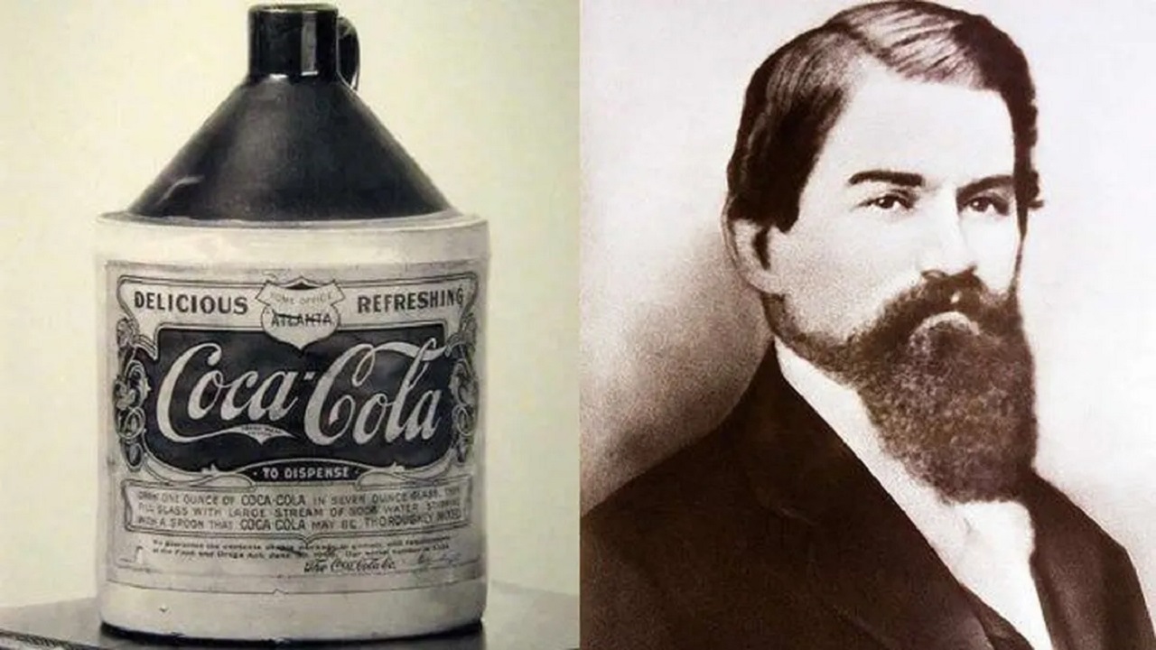 La Coca Cola nel suo primissimo formato in bottiglia e il suo inventore, John Stith Pemberton