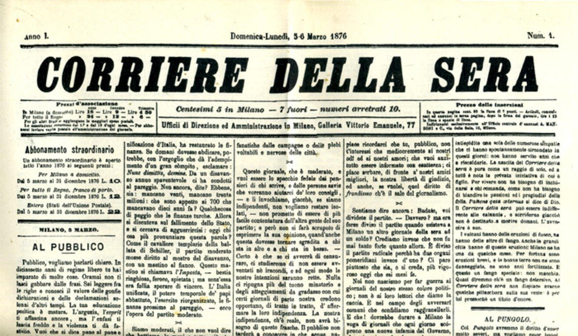 Il primo numero de Il Corriere della Sera