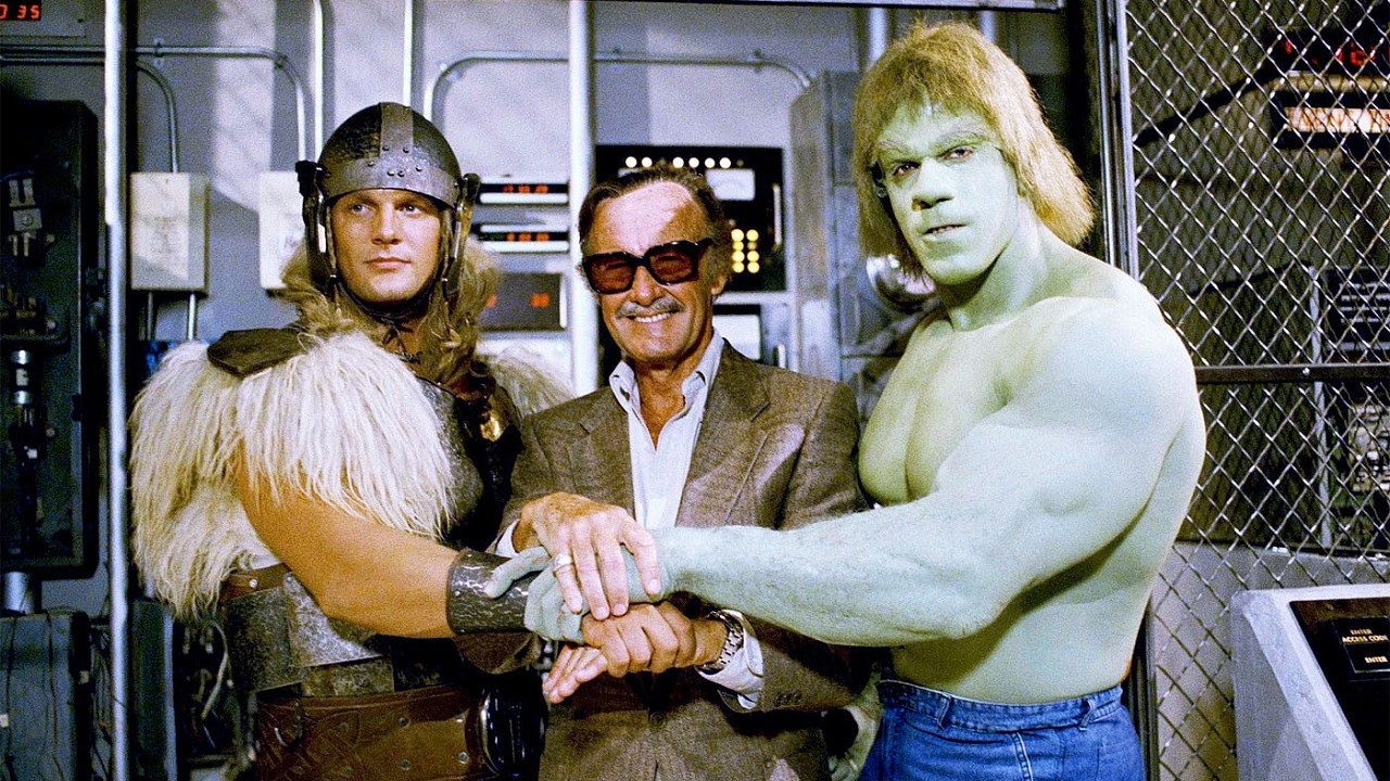 Eric Alan Kramer (primo attore a interpretare Thor) e Lou Ferrigno con Stan Lee