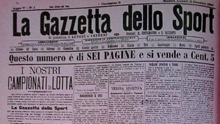 La prima pagina del primo numero della Gazzetta dello Sport stampato in rosa, il 2 gennaio 1899