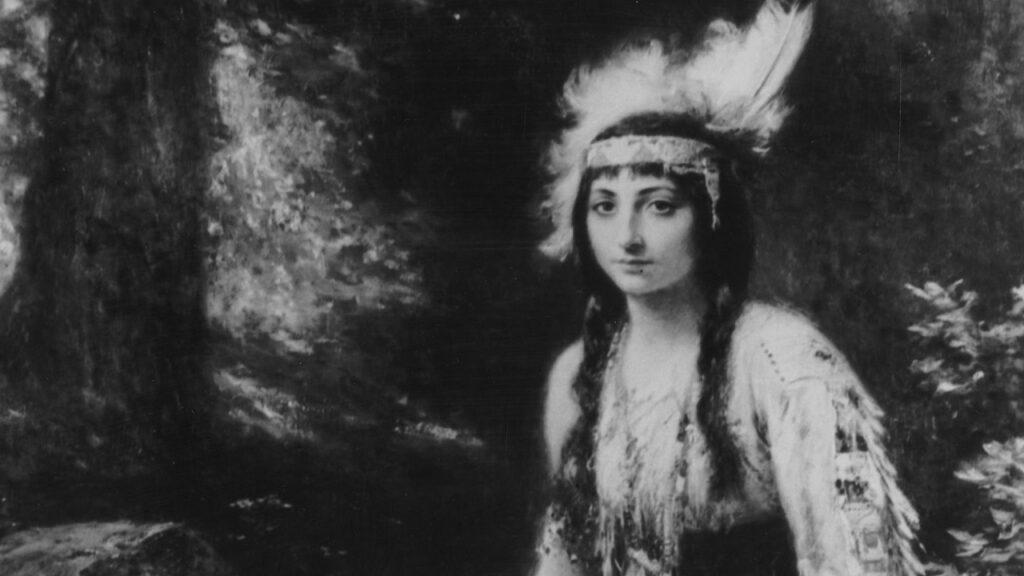 Un ritratto della principessa Pocahontas nel 1614, anno del suo matrimonio con il colono John Rolfe