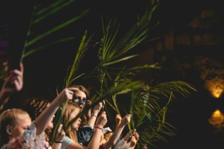 folla che agita le palme