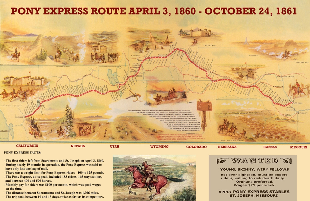 Il percorso storico nazionale della Pony Express (fonte Legends Of America)