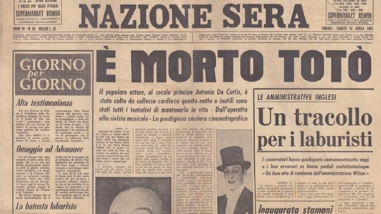 Uno dei tanti giornali che riportarono in prima pagina la notizia della morte di Totò