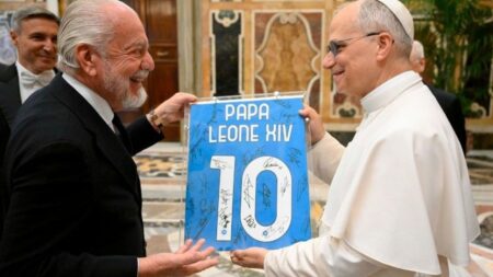 Papa Leone XIV con Aurelio De Laurentiis