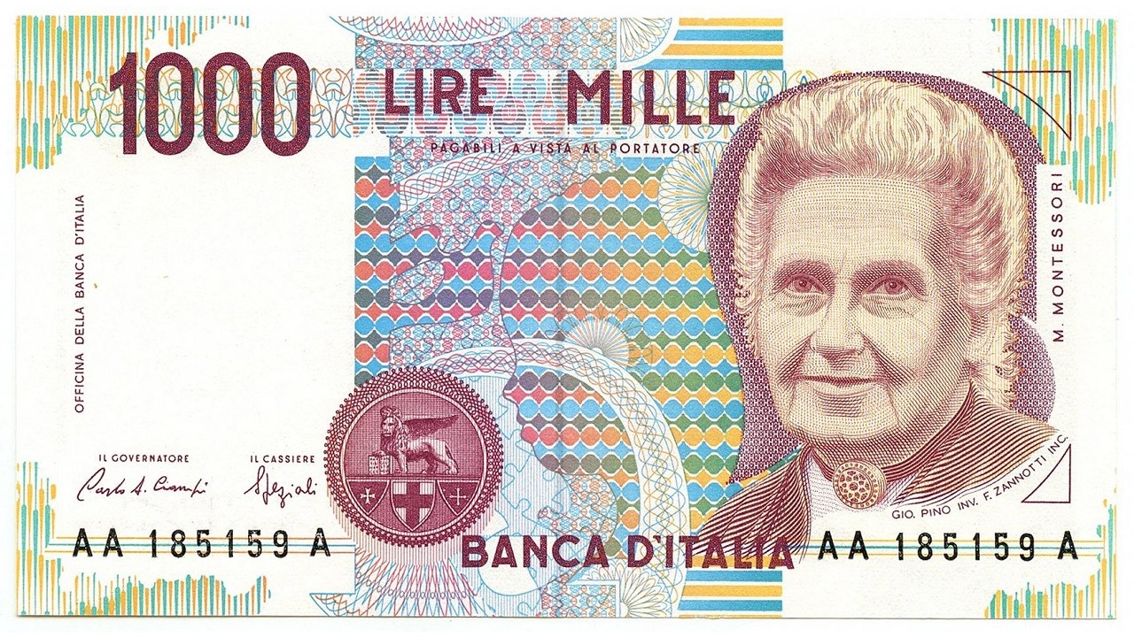 La banconota da 1000 lire raffigurante Maria Montessori
