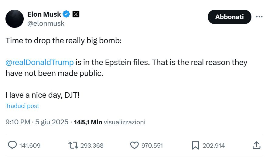 Elon Musk attacca Trump su X parte 2