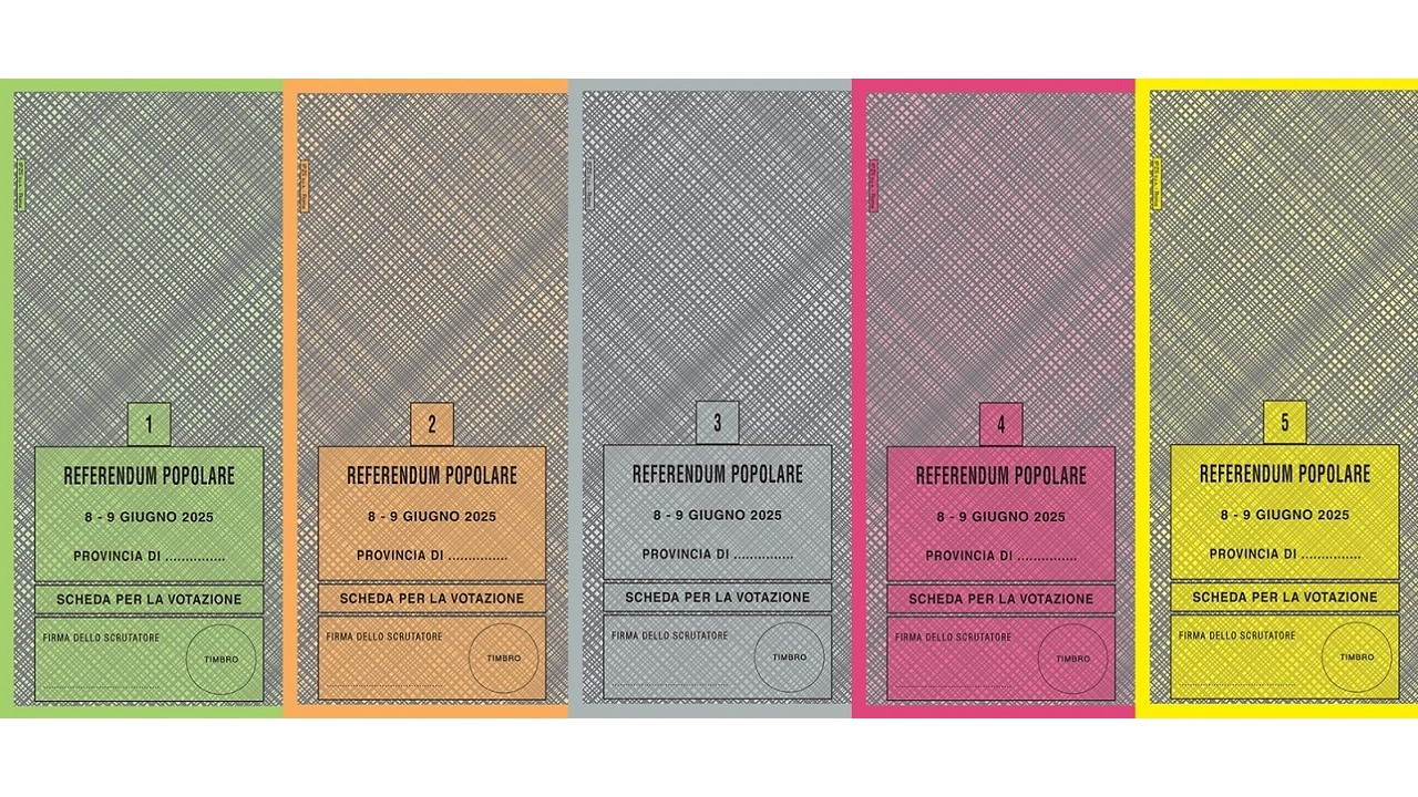 Un facsimile delle schede da compilare al referendum dell'8 e 9 giugno 2025