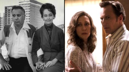 Ed e Lorraine Warren nel 1980 e la loro controparte cinematografica (ossia Vera Farmiga e Patrick Wilson) nella saga di "The Conjuring"