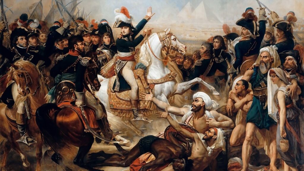 Il dipinto "Bonaparte arringa i soldati prima della battaglia delle Piramidi" di Antoine-Jean Gros, attualmente esposto alla Reggia di Versailles
