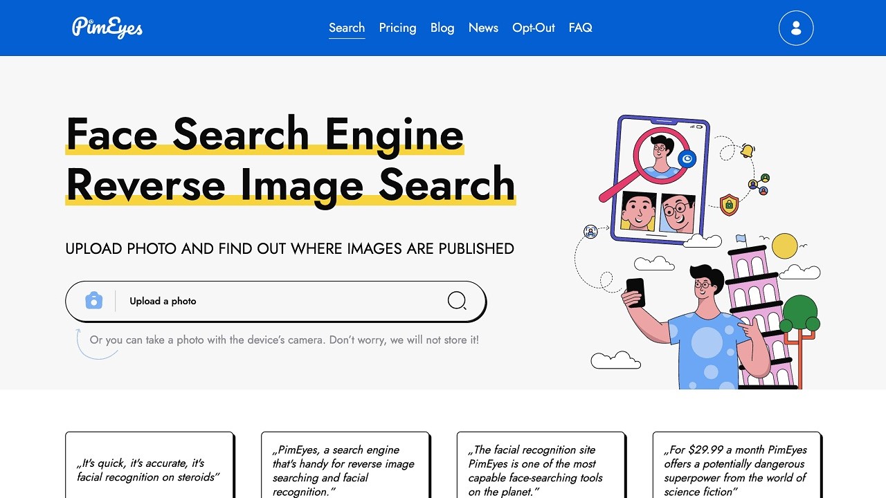 Una schermata introduttiva del funzionamento di PimEyes