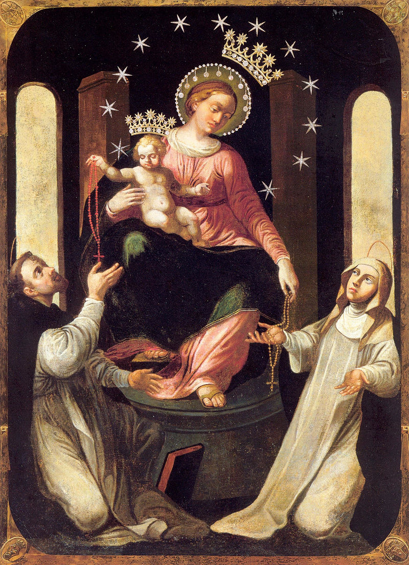 La madonna di Pompei dà il rosario a San Domenico