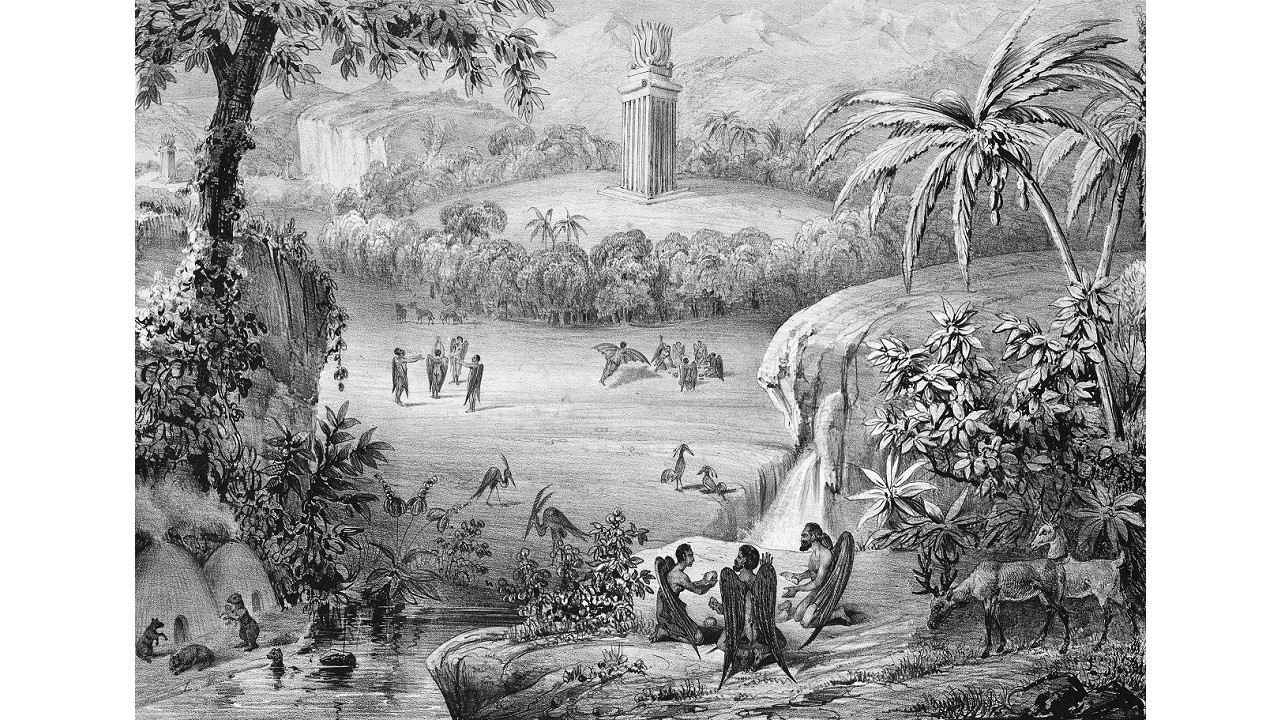 Gli "uomini-pipistrello" del Great Moon Hoax raffigurati in un'altra litografia del New York Sun