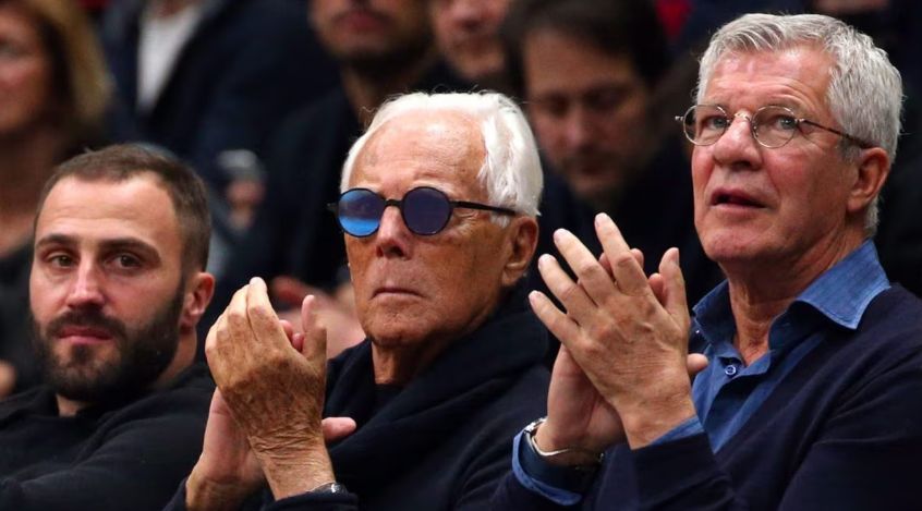 Giorgio Armani tra Michele Morselli e Leo Dell'Orco