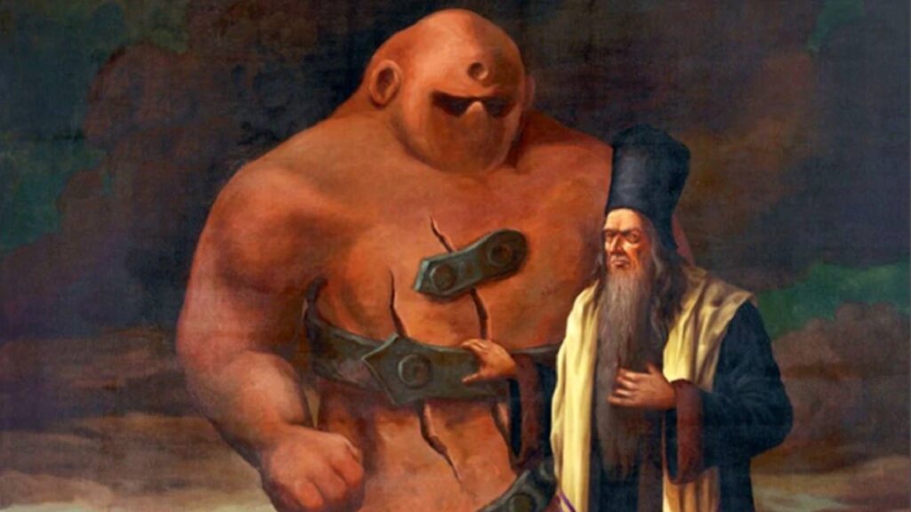 Un'illustrazione raffigurante il rabbino Loew e il suo Golem