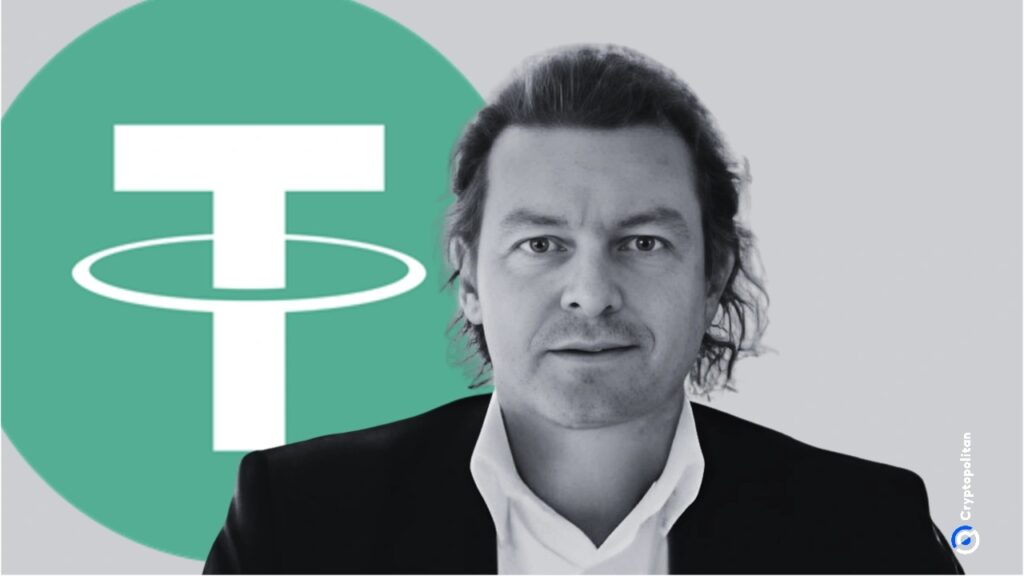 Il logo di Tether e il suo fondatore, Giancarlo Devasini
