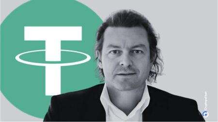 Il logo di Tether e il suo fondatore, Giancarlo Devasini