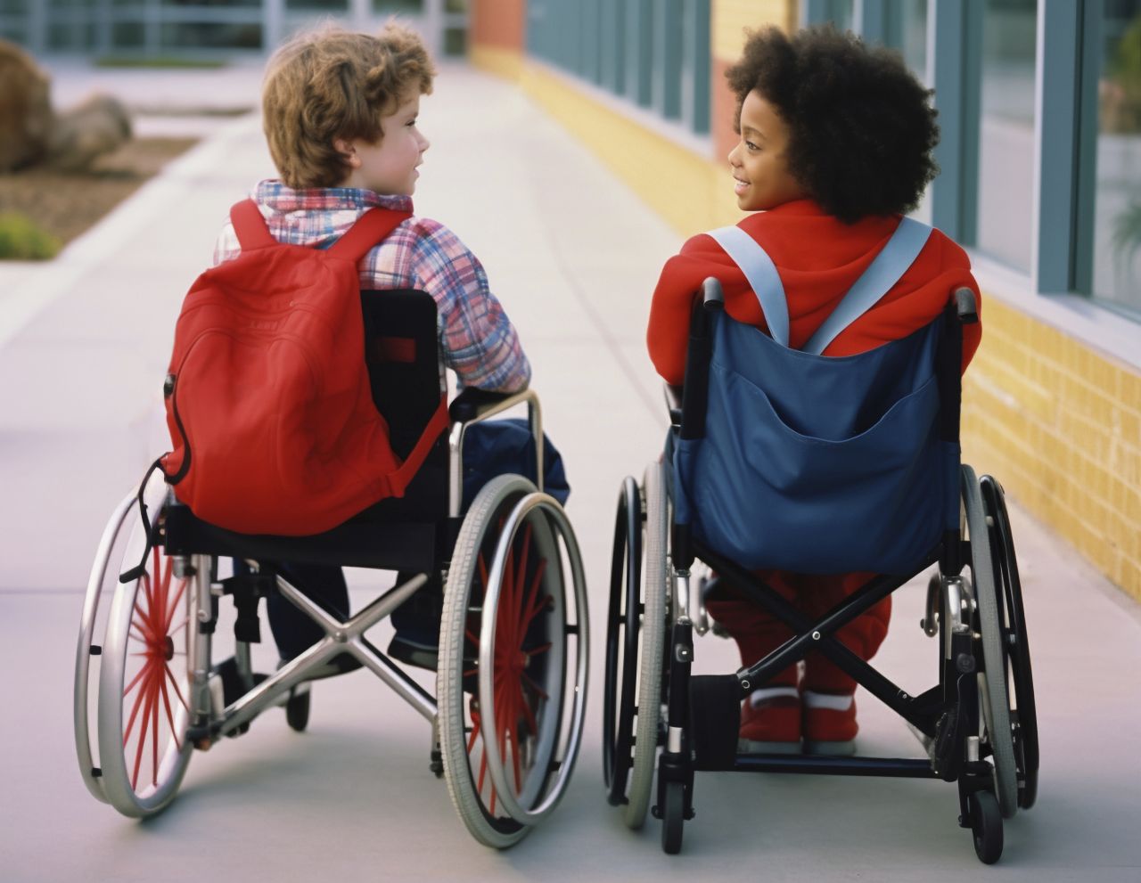 due bambini su sedia a rotelle