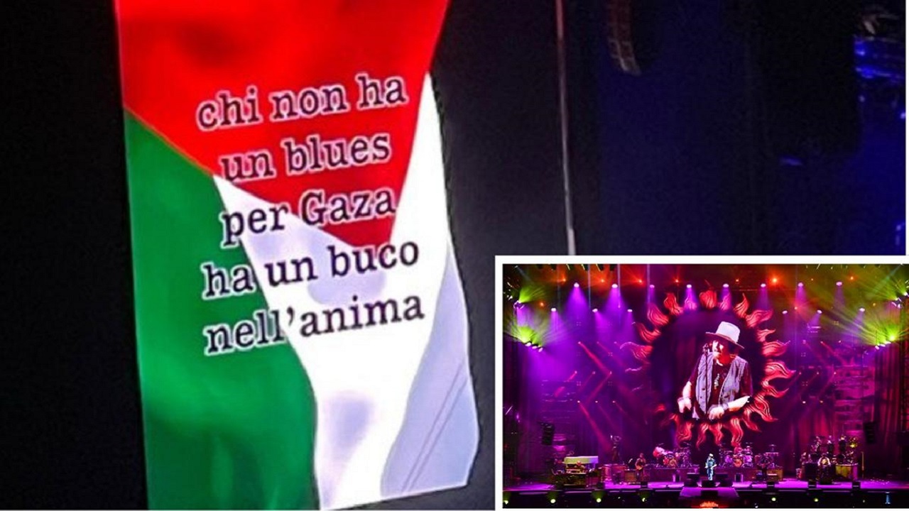 La bandiera palestinese esposta da Zucchero a uno dei suoi concerti