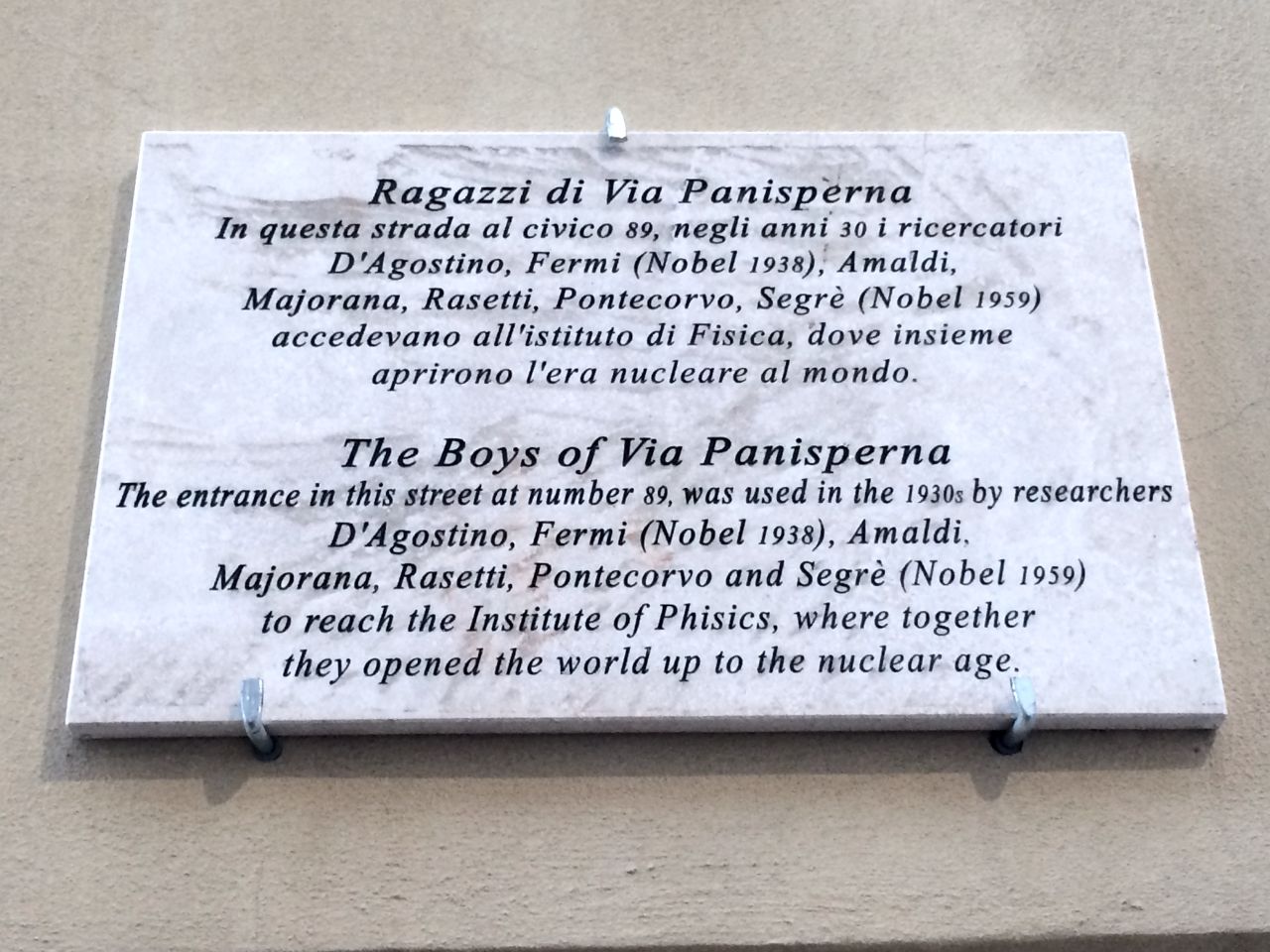 Targa in via Panisperna