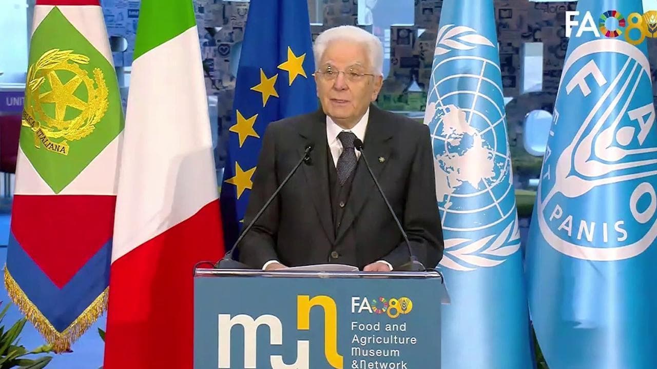 Il Presidente della Repubblica Sergio Mattarella durante il suo discorso alla FAO di Roma