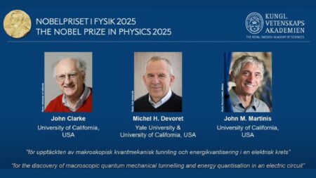 I 3 vincitori del Nobel per la Fisica 2025 John Clarke, Michel H.Devoret e John M. Martinis