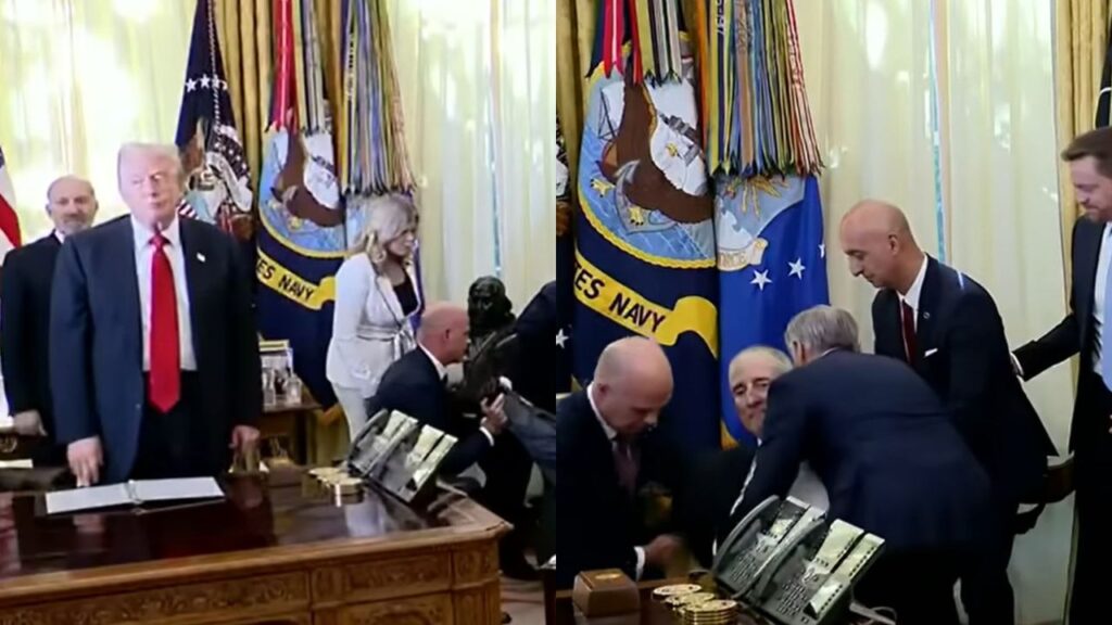 Trump durante lo svenimento dell'ospite alla Casa Bianca