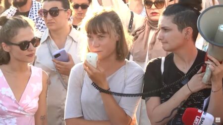 Greta Thunberg a una manifestazione in Albania dello scorso luglio