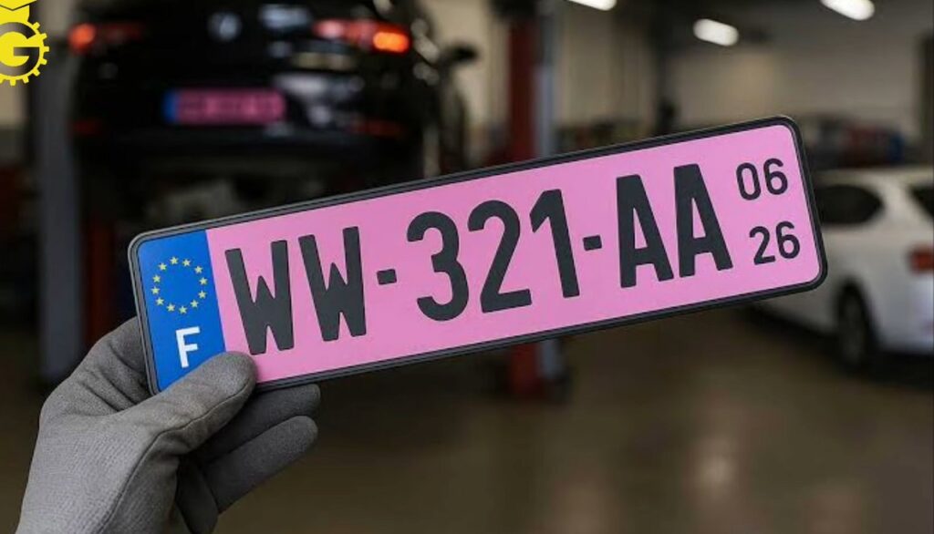 Francia, arrivano le targhe rosa: serviranno a smascherare chi bara con l’immatricolazione Un esempio di targa provvisoria di colore rosa
